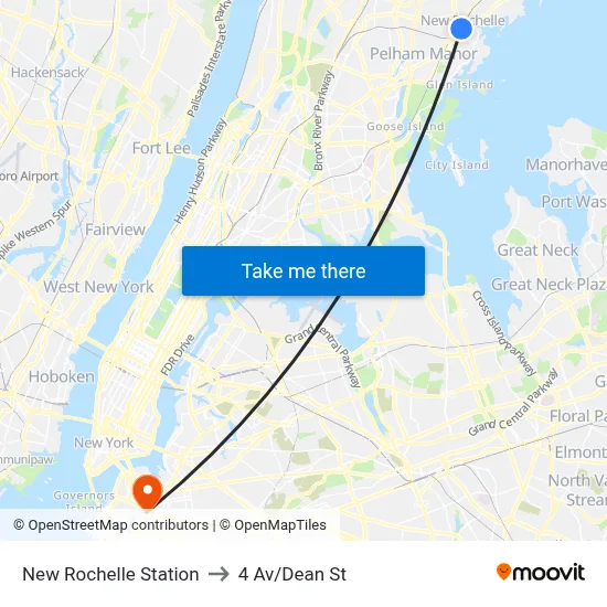New Rochelle Station to 4 Av/Dean St map