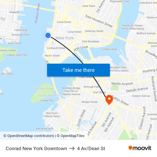 Conrad New York Downtown to 4 Av/Dean St map