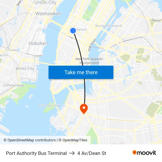 Port Authority Bus Terminal to 4 Av/Dean St map