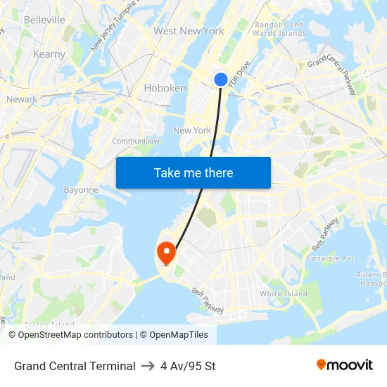 Grand Central Terminal to 4 Av/95 St map