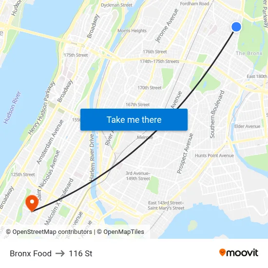 Bronx Food to 116 St map