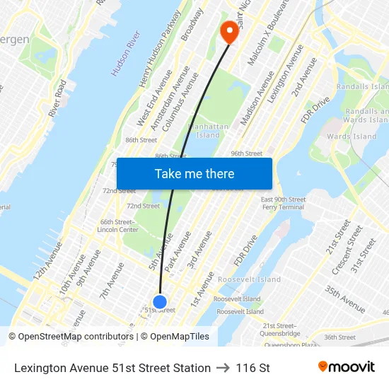 Lexington Avenue 51st Street Station to 116 St map