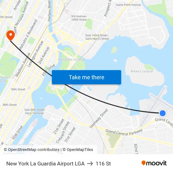 New York La Guardia Airport LGA to 116 St map