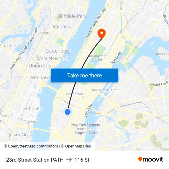 23rd Street Station PATH to 116 St map