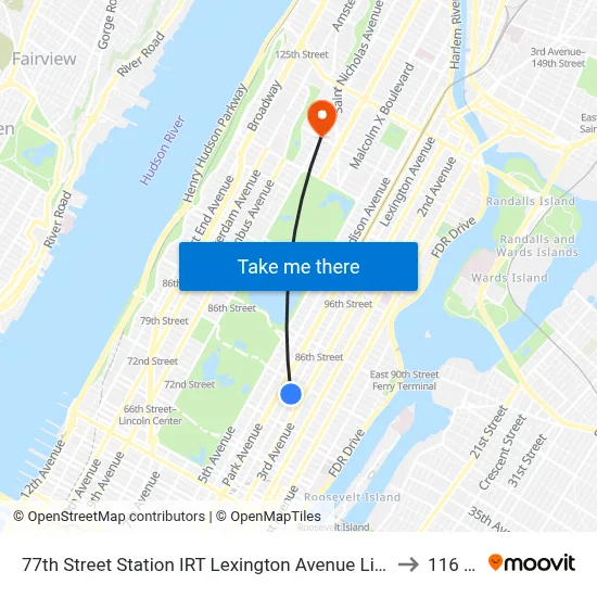 77th Street Station IRT Lexington Avenue Line to 116 St map