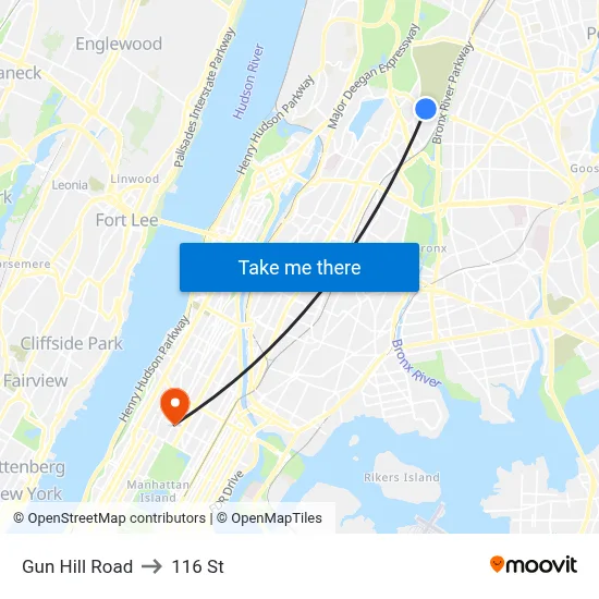 Gun Hill Road to 116 St map