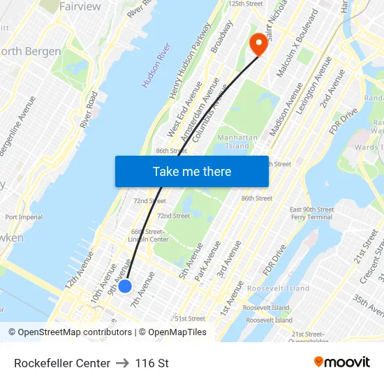 Rockefeller Center to 116 St map