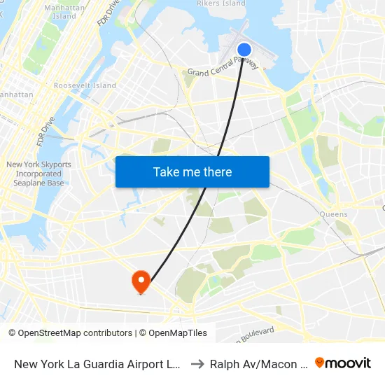 New York La Guardia Airport LGA to Ralph Av/Macon St map