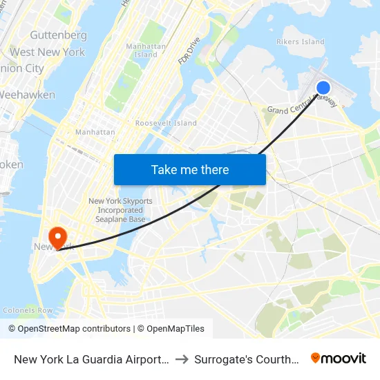 New York La Guardia Airport LGA to Surrogate's Courthouse map