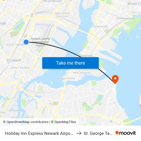 Hampton Inn to St. George Terminal map