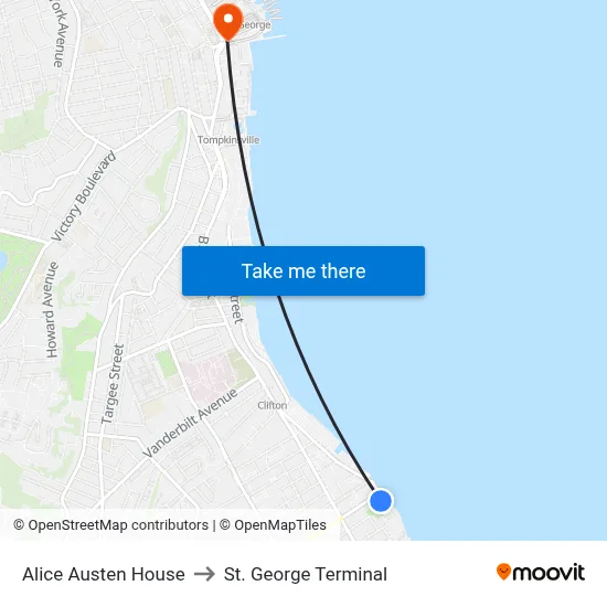 Alice Austen House to St. George Terminal map