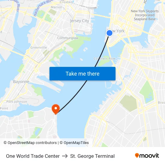 One World Trade Center to St. George Terminal map