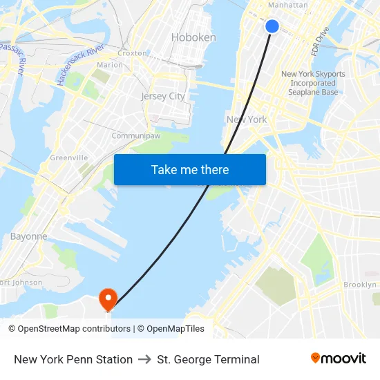 New York Penn Station to St. George Terminal map