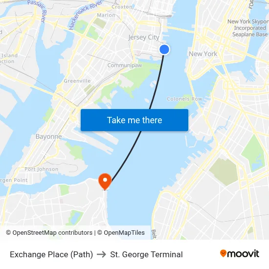 Exchange Place (Path) to St. George Terminal map