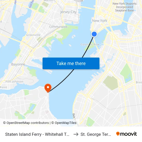 Staten Island Ferry - Whitehall Terminal to St. George Terminal map