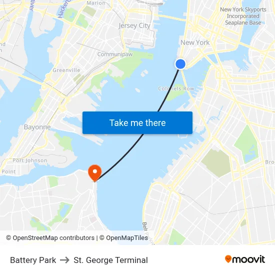 Battery Park to St. George Terminal map