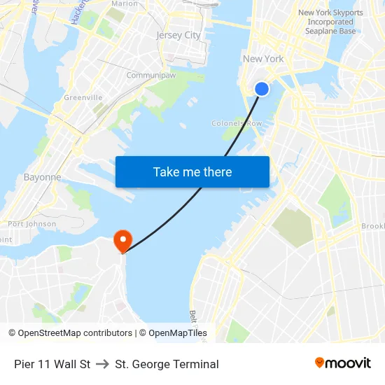 Pier 11 Wall St to St. George Terminal map