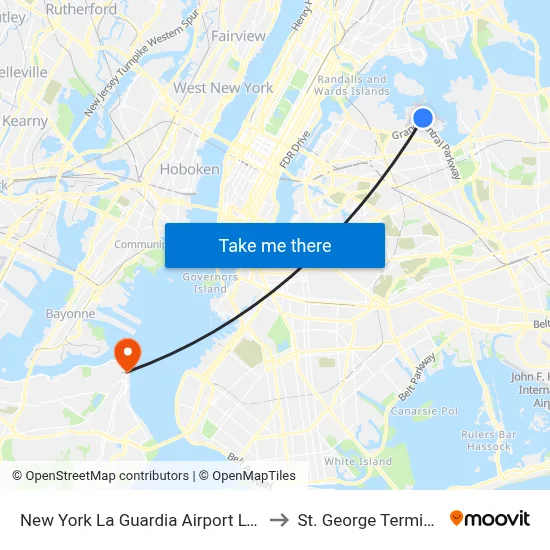 New York La Guardia Airport LGA to St. George Terminal map