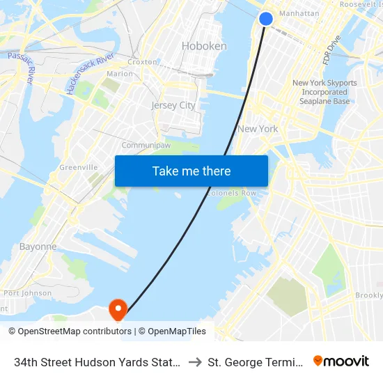 34th Street Hudson Yards Station to St. George Terminal map