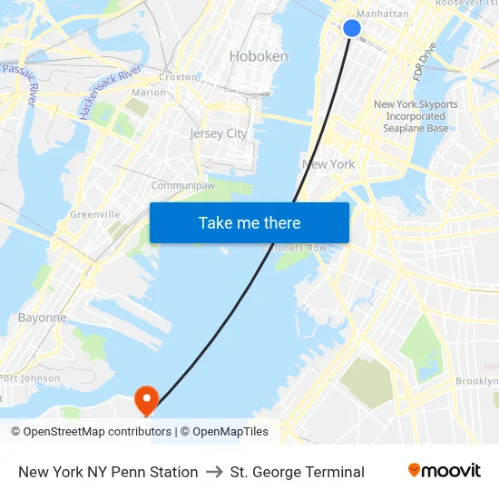 New York NY Penn Station to St. George Terminal map