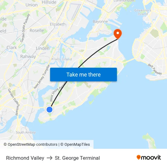 Richmond Valley to St. George Terminal map