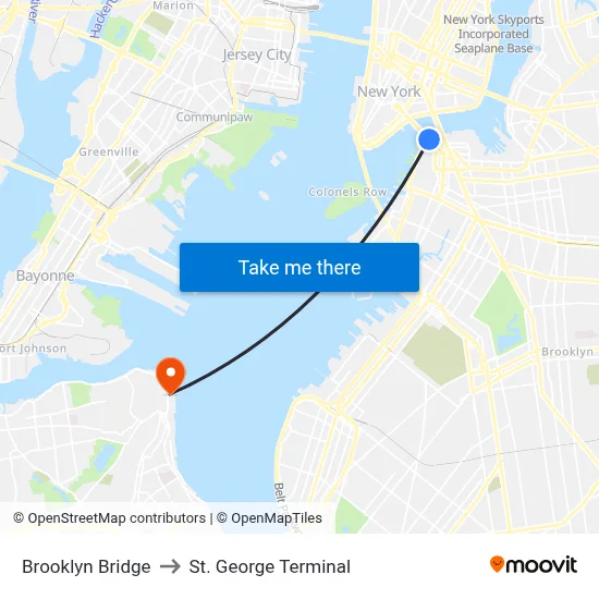 Brooklyn Bridge to St. George Terminal map