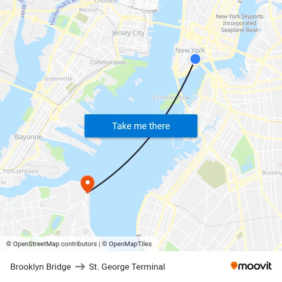 Brooklyn Bridge to St. George Terminal map