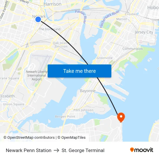 Newark Penn Station to St. George Terminal map