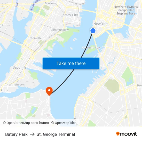 Batery Park to St. George Terminal map
