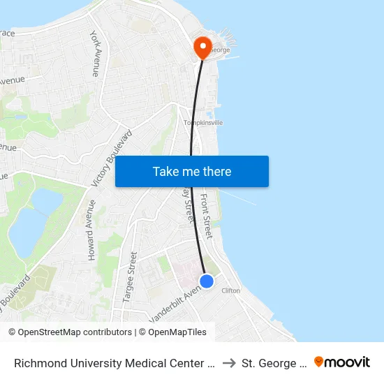 Richmond University Medical Center - Bayley Seton Campus, 75 Vanderbilt Ave to St. George Terminal map