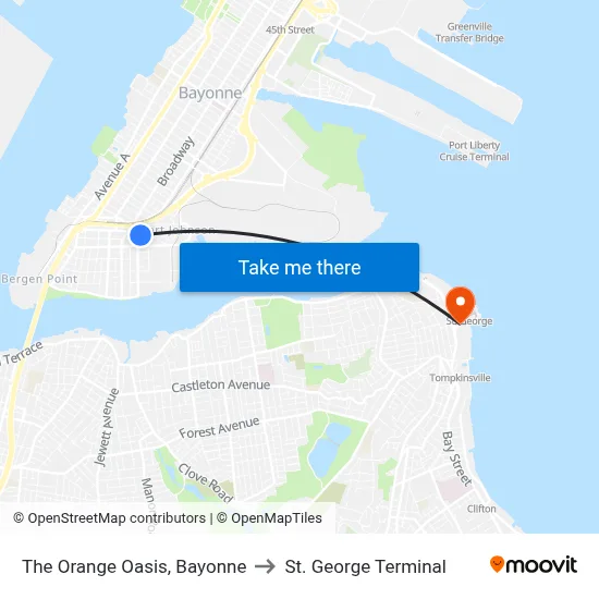The Orange Oasis, Bayonne to St. George Terminal map