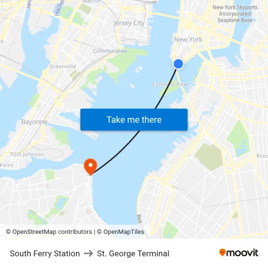South Ferry Station to St. George Terminal map