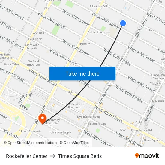 Rockefeller Center to Times Square Beds map