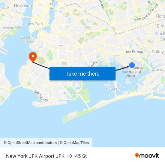 New York JFK Airport JFK to 45 St map