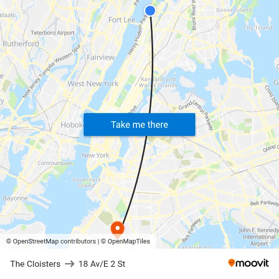 The Cloisters to 18 Av/E 2 St map