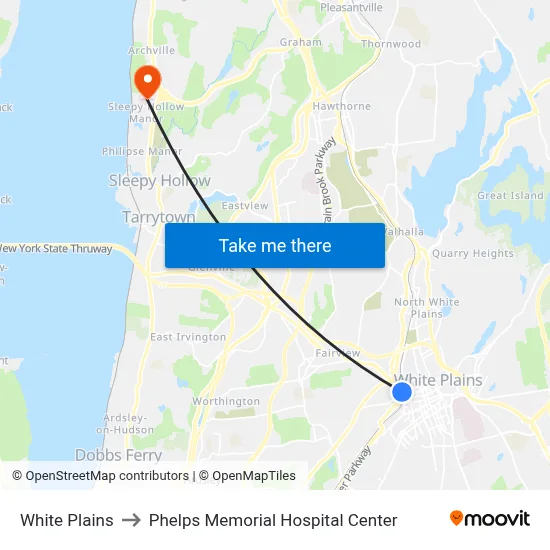 White Plains to Phelps Memorial Hospital Center map