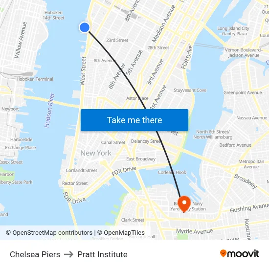 Chelsea Piers to Pratt Institute map