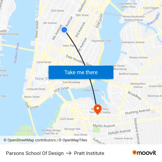 Parsons School Of Design to Pratt Institute map
