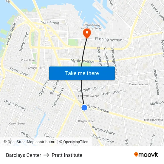 Barclays Center to Pratt Institute map