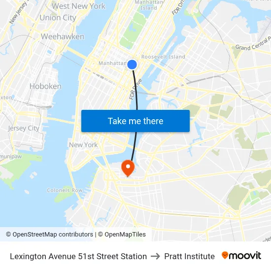 Lexington Avenue 51st Street Station to Pratt Institute map