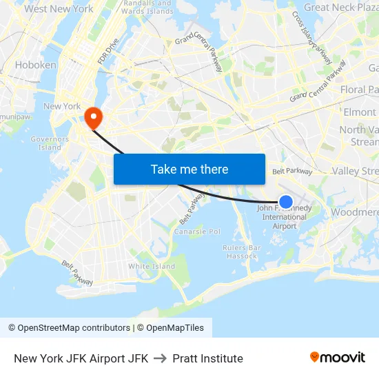 New York JFK Airport JFK to Pratt Institute map