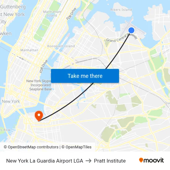 New York La Guardia Airport LGA to Pratt Institute map