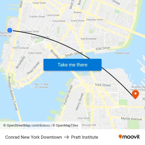 Conrad New York Downtown to Pratt Institute map