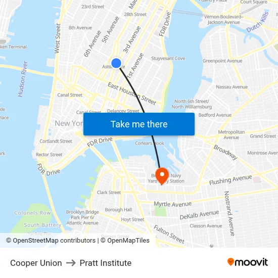 Cooper Union to Pratt Institute map