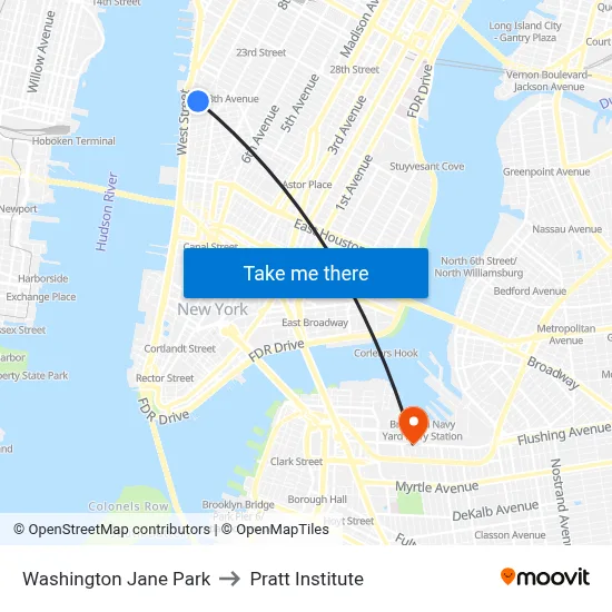 Washington Jane Park to Pratt Institute map