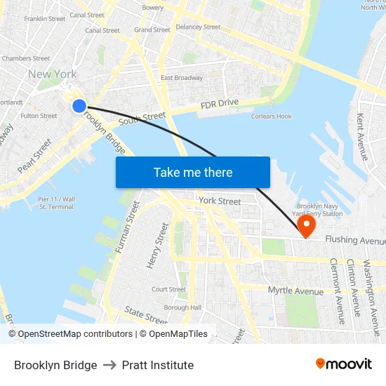 Brooklyn Bridge to Pratt Institute map
