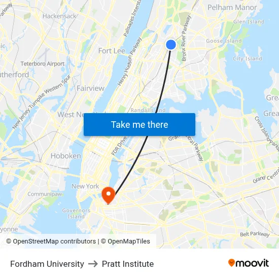 Fordham University to Pratt Institute map