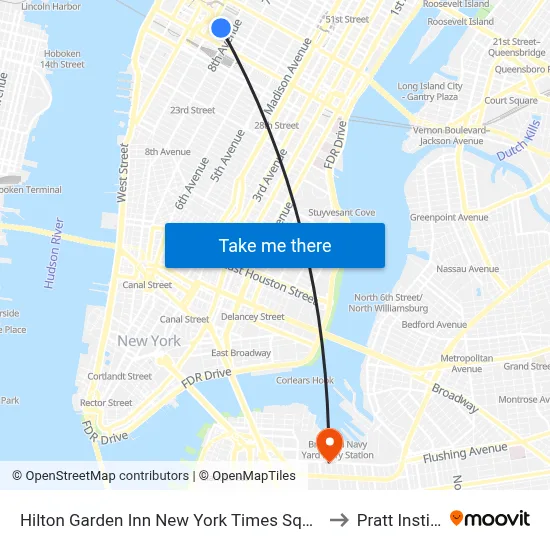 Hilton Garden Inn New York Times Square South to Pratt Institute map