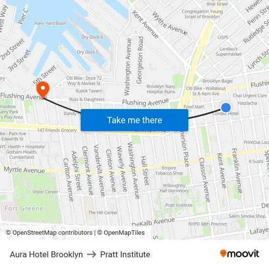 Aura Hotel Brooklyn to Pratt Institute map