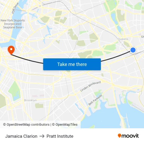 Jamaica Clarion to Pratt Institute map